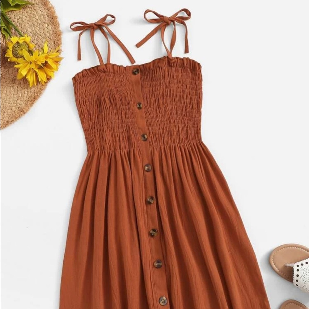 Button-Front Shirred Cami Dress